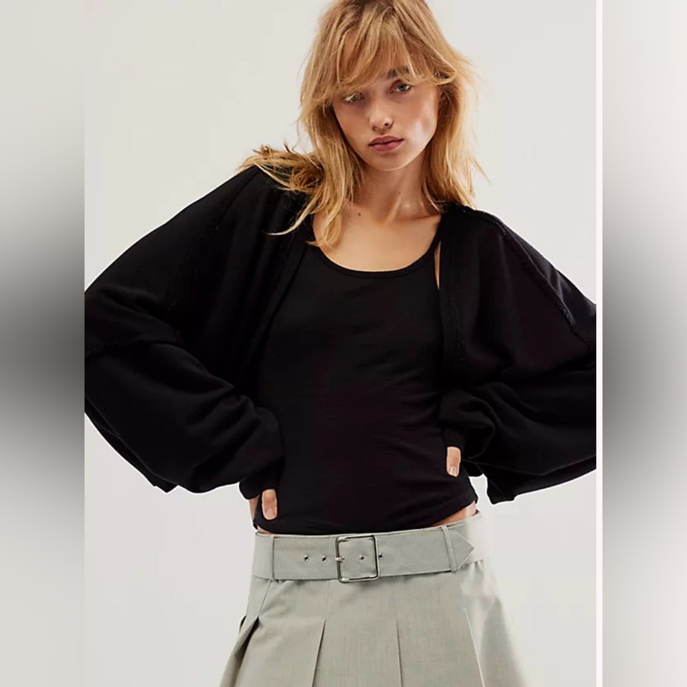 Free People Black shrug it off cropped sweater/bolero